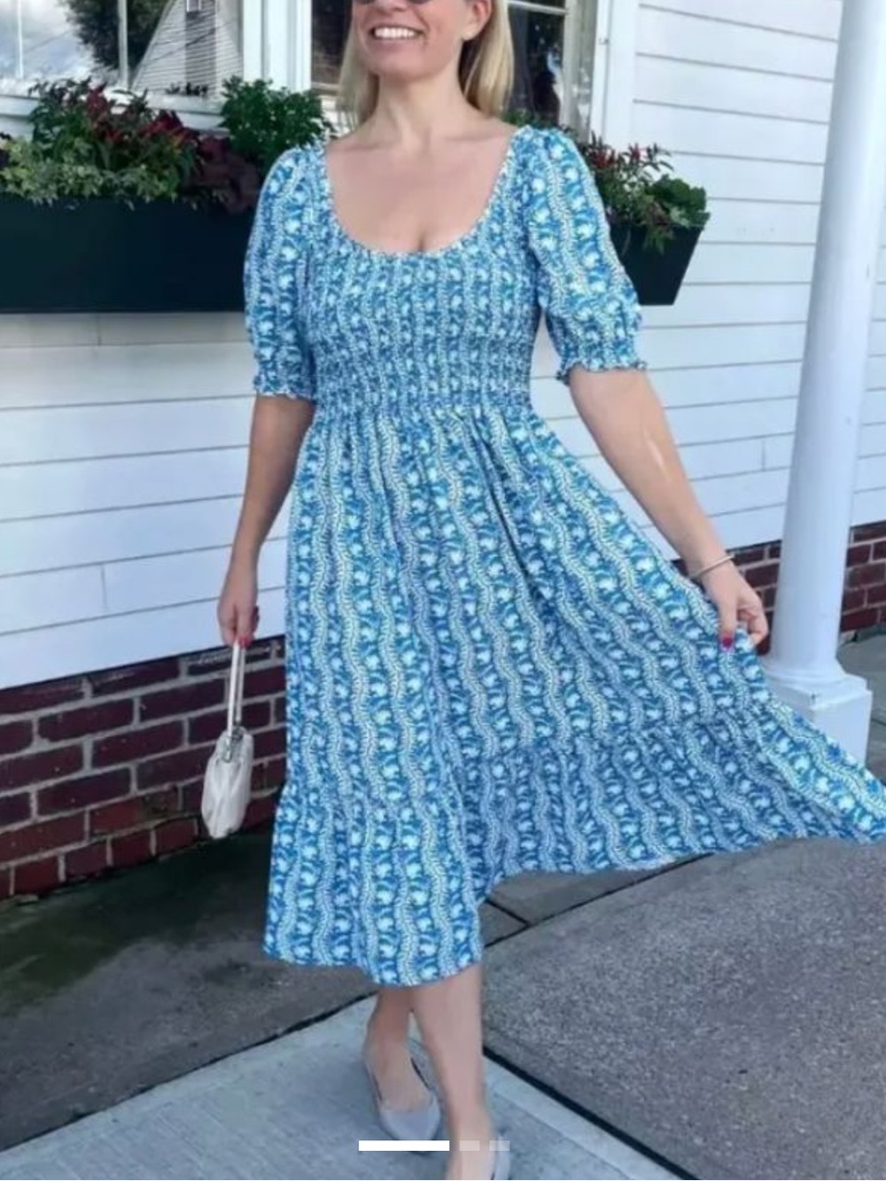 Hill House Louisa Nap Dress Blue Floral Smocked Midi